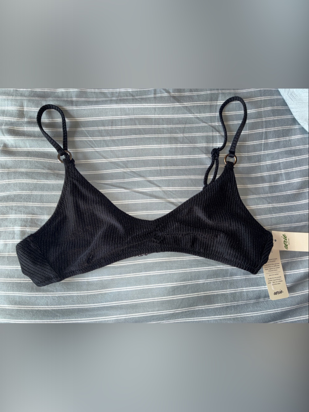 aerie Black Ribbed Bikini Bottom with Ring Detail